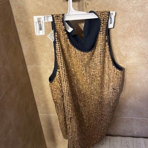 Navy tank with tan sequins